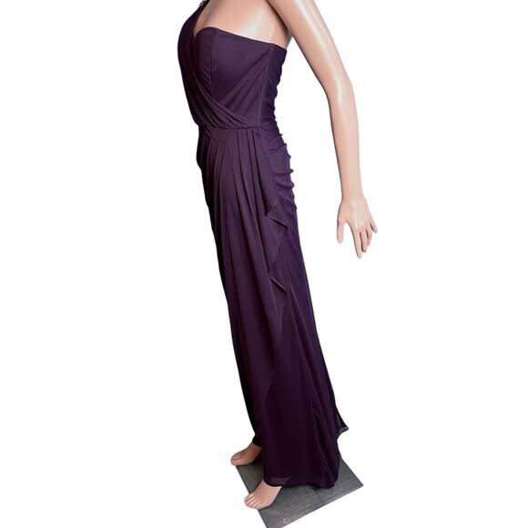 Xscape One Shoulder Ruched Chiffon Maxi Dress 10 Cocktail Formal Prom Ball FLAWS - Picture 5 of 8